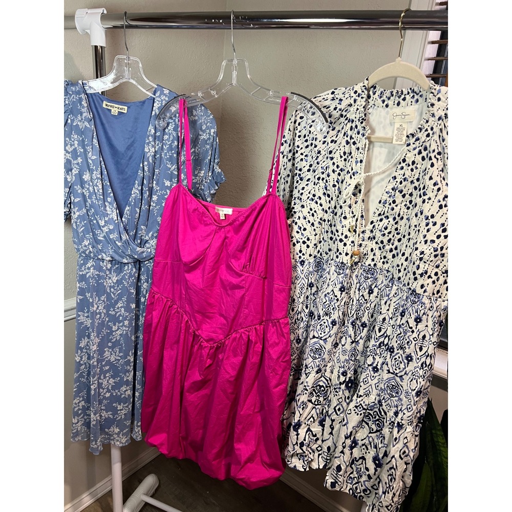 Dress Bundle Women XL-3XL Blue‎ Pink Floral Bubble Tiered Boho Preowned 3pc Set